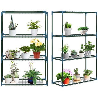 Plant Rack 2-Pack, Plant Stand with 4 Tiers, Flower Stand, Flower Shelf for Balcony, Garden, Greenhouse, Steel, Green, 70 x 27 x 110 cm