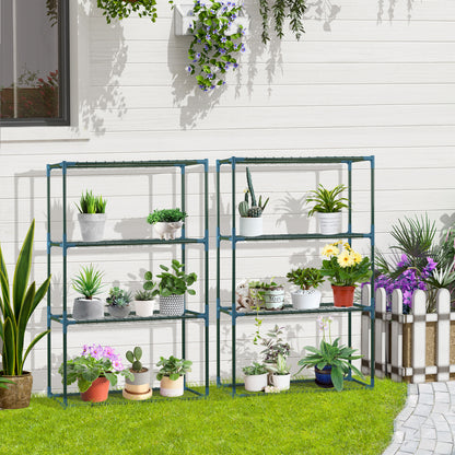 Plant Rack 2-Pack, Plant Stand with 4 Tiers, Flower Stand, Flower Shelf for Balcony, Garden, Greenhouse, Steel, Green, 70 x 27 x 110 cm
