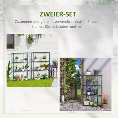Plant Rack 2-Pack, Plant Stand with 4 Tiers, Flower Stand, Flower Shelf for Balcony, Garden, Greenhouse, Steel, Green, 70 x 27 x 110 cm