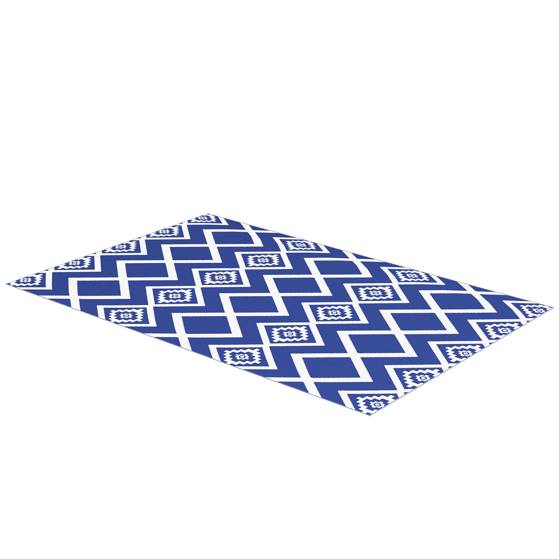 Outdoor Rug, Plastic Carpet with Carry Bag, Water-Resistant Balcony Rug, for Camping, Patio, Blue+White, 182 x 274 cm