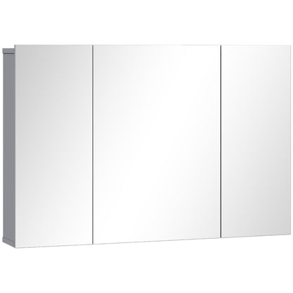 3-Door Wall-Mounted Bathroom Mirror Cabinet with Adjustable Shelves and Soft-Close Hinges — Gray, 35.4 x 5.9 x 23.6 in