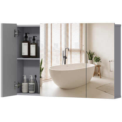 3-Door Wall-Mounted Bathroom Mirror Cabinet with Adjustable Shelves and Soft-Close Hinges — Gray, 35.4 x 5.9 x 23.6 in
