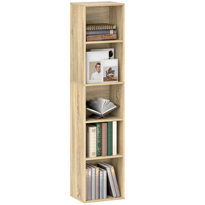 Bookshelf, 5-Tier Storage Shelf, Storage Unit with Adjustable Shelves for Living Room, Bedroom, Office, 30 x 24 x 133.5 cm, Natural Wood