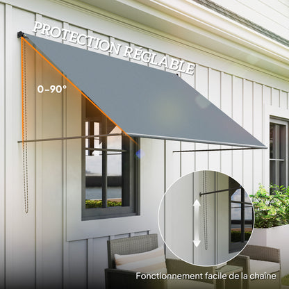 Manual Retractable Awning, Adjustable Tilt, 195 x 120 cm (76.8" x 47.2"), Aluminum & Polyester, Dark Gray