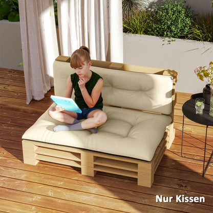 Pallet Cushions 2-Piece Set Water-Resistant Seat Cushion Pallet Pads with Tufted Design Back Support Outdoor Cushions Pallet Pads for Euro Pallets Pallet Sofa 120 x 77 x 10 cm Beige