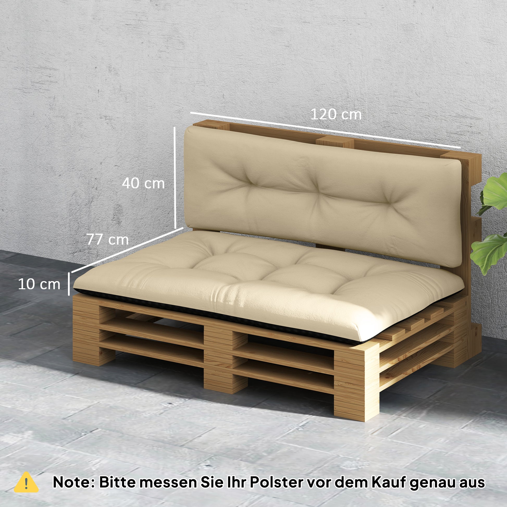 Pallet Cushions 2-Piece Set Water-Resistant Seat Cushion Pallet Pads with Tufted Design Back Support Outdoor Cushions Pallet Pads for Euro Pallets Pallet Sofa 120 x 77 x 10 cm Beige