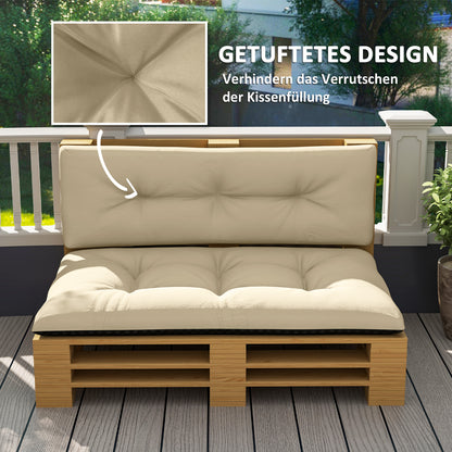 Pallet Cushions 2-Piece Set Water-Resistant Seat Cushion Pallet Pads with Tufted Design Back Support Outdoor Cushions Pallet Pads for Euro Pallets Pallet Sofa 120 x 77 x 10 cm Beige