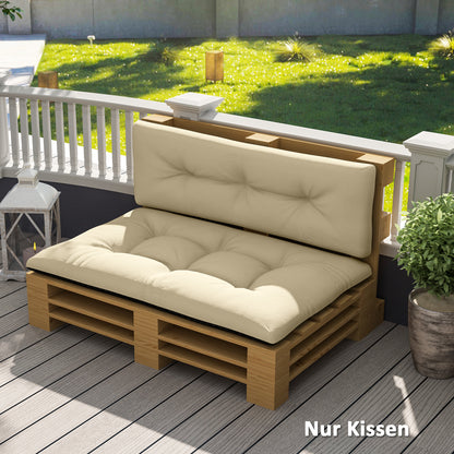 Pallet Cushions 2-Piece Set Water-Resistant Seat Cushion Pallet Pads with Tufted Design Back Support Outdoor Cushions Pallet Pads for Euro Pallets Pallet Sofa 120 x 77 x 10 cm Beige
