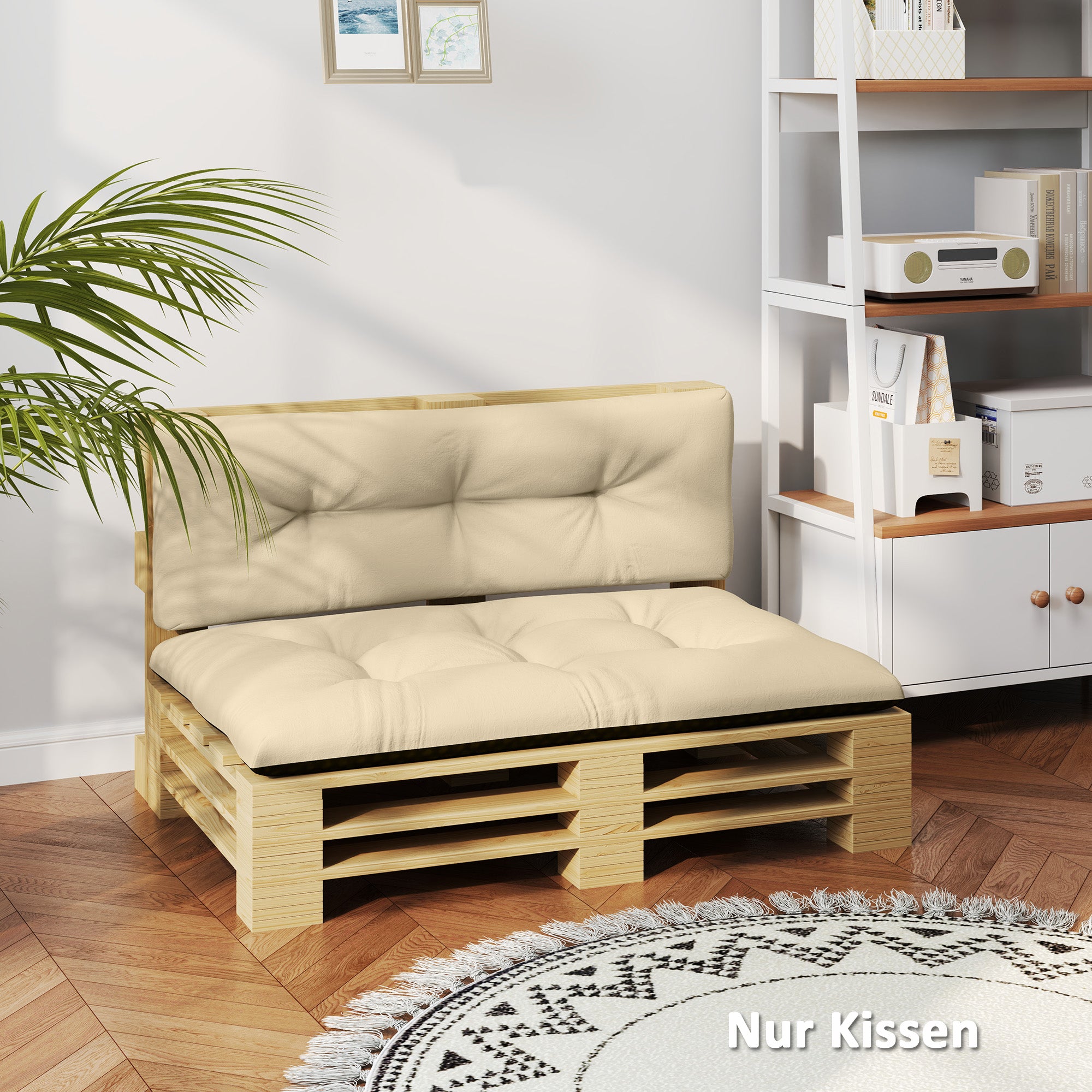 Pallet Cushions 2-Piece Set Water-Resistant Seat Cushion Pallet Pads with Tufted Design Back Support Outdoor Cushions Pallet Pads for Euro Pallets Pallet Sofa 120 x 77 x 10 cm Beige
