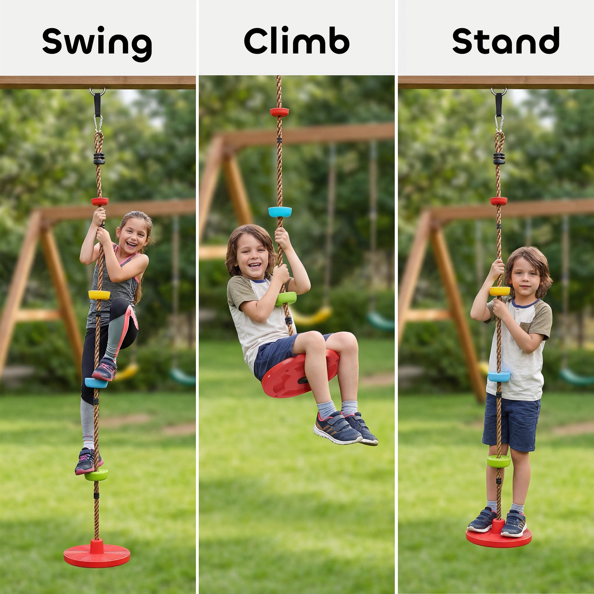 Ninja Line Kids Slackline Set with Swing & Platforms, Outdoor Play Equipment for Ages 3–8 — Red