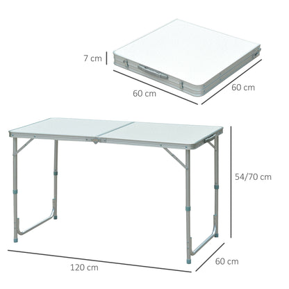 Folding Camping Table Convertible into Suitcase Adjustable Height for Picnic 120x60x54-70 cm with Aluminum Frame