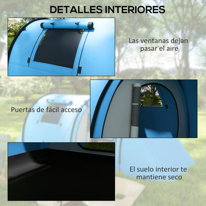 3-Person Family Camping Tent — Foldable Lightweight Tent with Doors, Windows & Hanging Hook, Carry Bag, 3000 mm Waterproof, 470 x 220 x 150 cm (Sky Blue)
