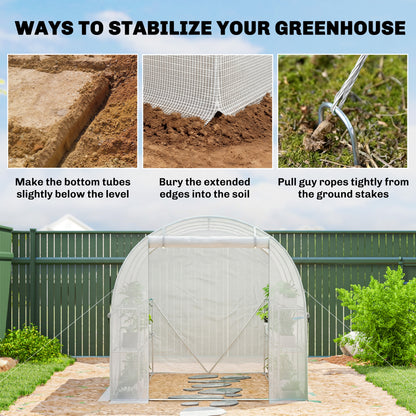 PE Tunnel Greenhouse with Shelves, Roll-Up Zip Door, 6 Mesh Windows, Support Bars, UV-Resistant Cover, Winter-Ready Tomato House, White (198 x 275 x 191 cm)