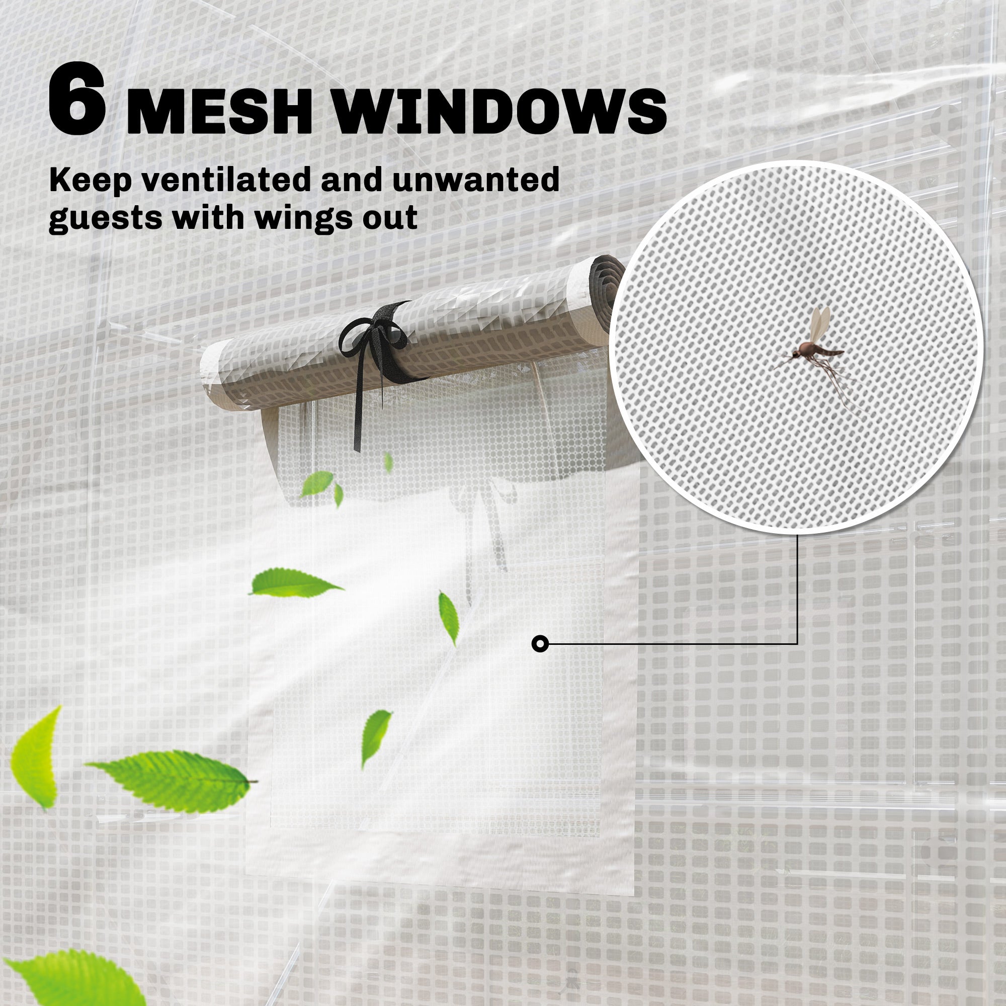 PE Tunnel Greenhouse with Shelves, Roll-Up Zip Door, 6 Mesh Windows, Support Bars, UV-Resistant Cover, Winter-Ready Tomato House, White (198 x 275 x 191 cm)