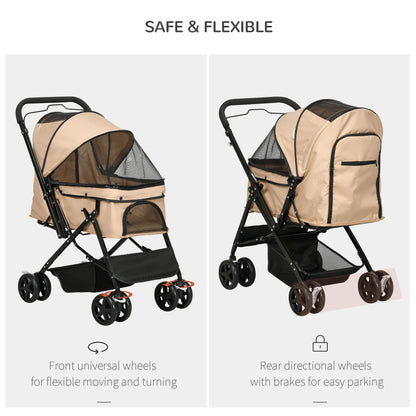 Pet Stroller Dog Stroller for Small Dogs and Cats Pet Wagon Pet Stroller Cat Stroller Oxford Brown 76.5 x 52 x 95 cm