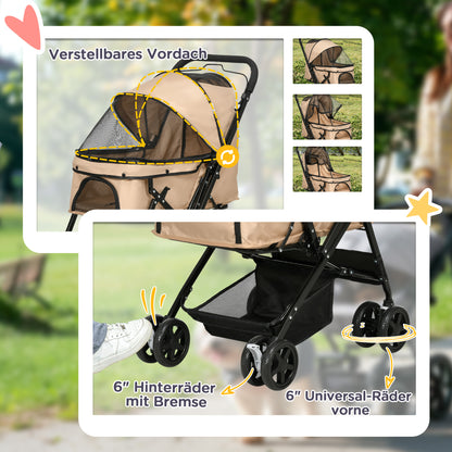 Pet Stroller Dog Stroller for Small Dogs and Cats Pet Wagon Pet Stroller Cat Stroller Oxford Brown 76.5 x 52 x 95 cm