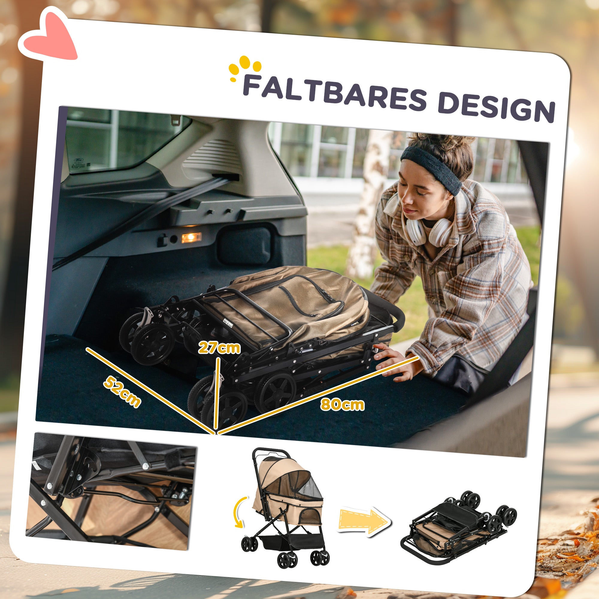 Pet Stroller Dog Stroller for Small Dogs and Cats Pet Wagon Pet Stroller Cat Stroller Oxford Brown 76.5 x 52 x 95 cm