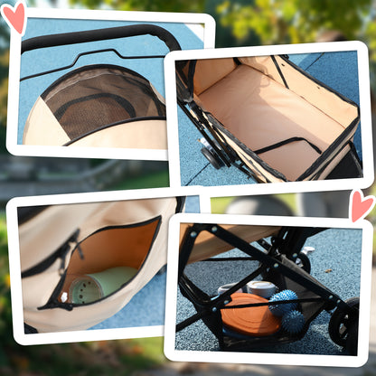 Pet Stroller Dog Stroller for Small Dogs and Cats Pet Wagon Pet Stroller Cat Stroller Oxford Brown 76.5 x 52 x 95 cm