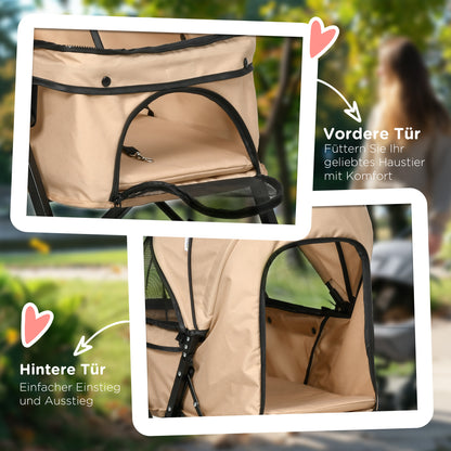 Pet Stroller Dog Stroller for Small Dogs and Cats Pet Wagon Pet Stroller Cat Stroller Oxford Brown 76.5 x 52 x 95 cm