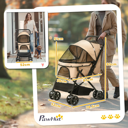 Pet Stroller Dog Stroller for Small Dogs and Cats Pet Wagon Pet Stroller Cat Stroller Oxford Brown 76.5 x 52 x 95 cm