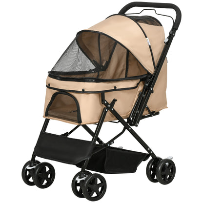 Pet Stroller Dog Stroller for Small Dogs and Cats Pet Wagon Pet Stroller Cat Stroller Oxford Brown 76.5 x 52 x 95 cm