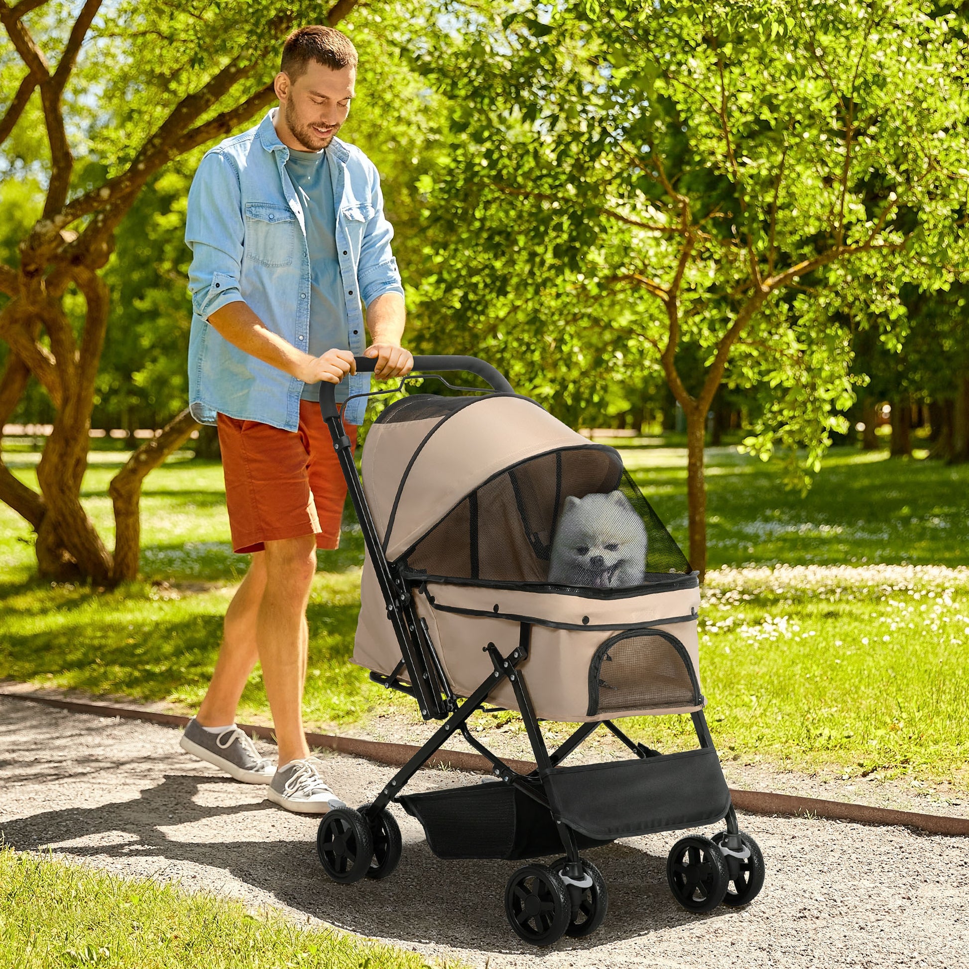 Pet Stroller Dog Stroller for Small Dogs and Cats Pet Wagon Pet Stroller Cat Stroller Oxford Brown 76.5 x 52 x 95 cm