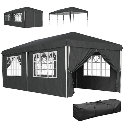 Foldable Gazebo 3x6 m Pop Up with Adjustable Height, 2 Doors, 4 Windows, and Carrying Bag, Outdoor Gazebo in Metal and Oxford Fabric, UV50+, for Garden, Parties, Camping, Gray