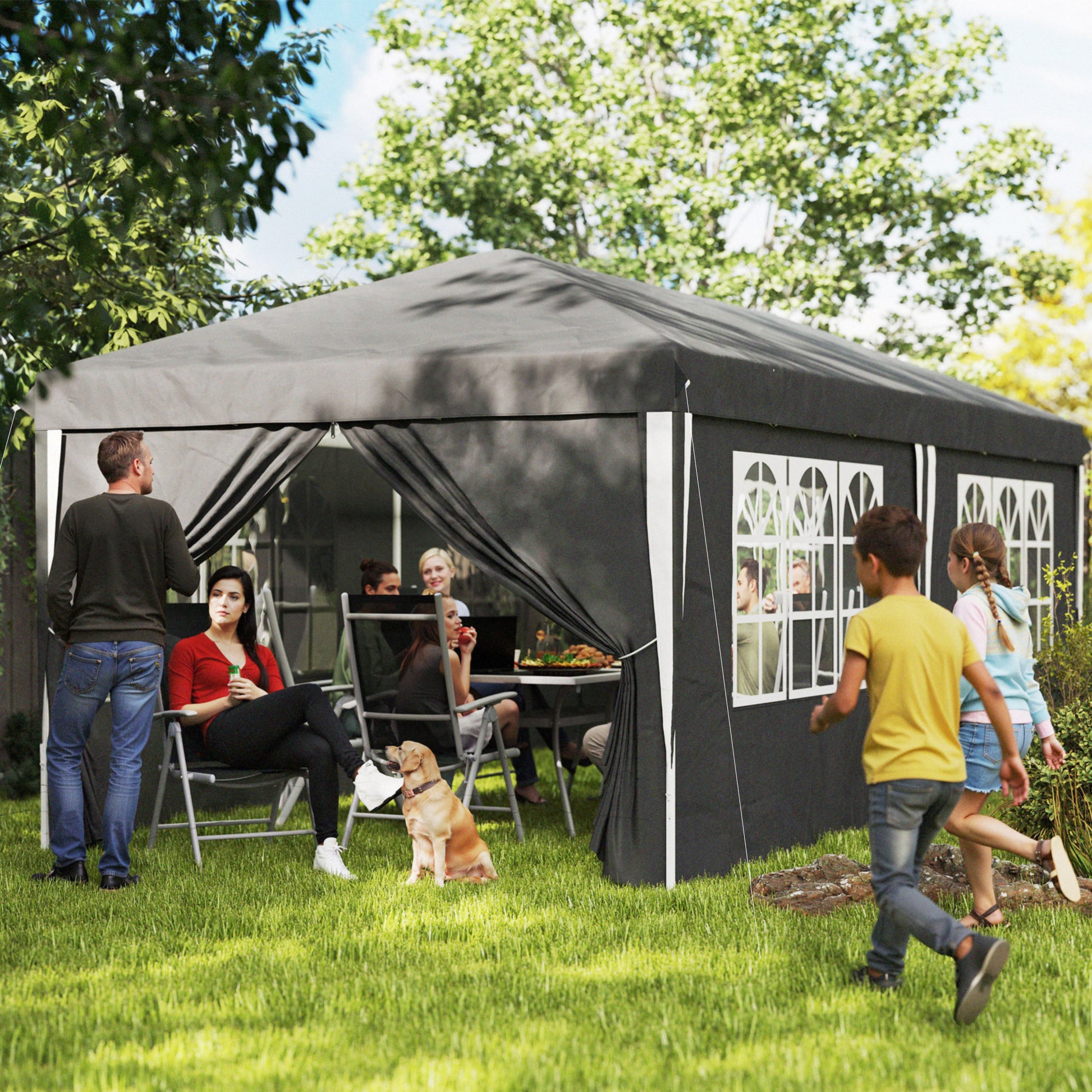 Foldable Gazebo 3x6 m Pop Up with Adjustable Height, 2 Doors, 4 Windows, and Carrying Bag, Outdoor Gazebo in Metal and Oxford Fabric, UV50+, for Garden, Parties, Camping, Gray