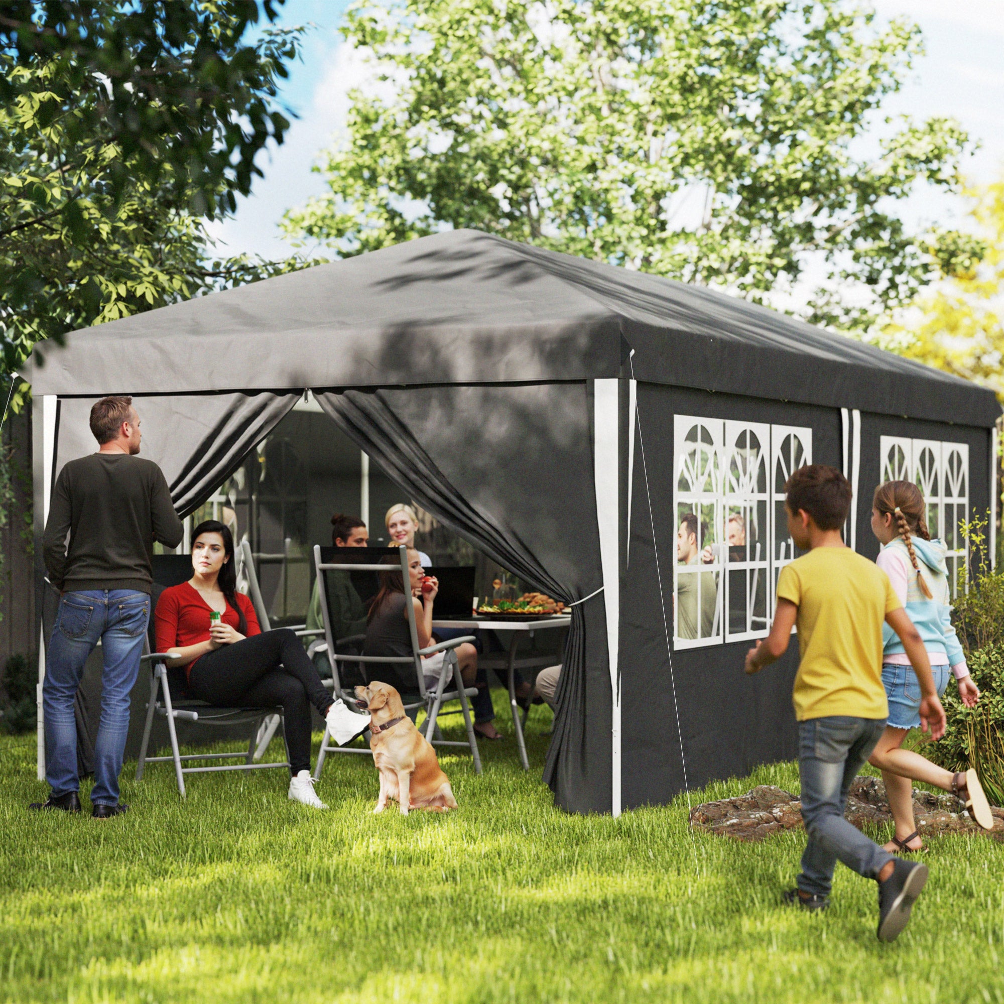 Foldable Gazebo 3x6 m Pop Up with Adjustable Height, 2 Doors, 4 Windows, and Carrying Bag, Outdoor Gazebo in Metal and Oxford Fabric, UV50+, for Garden, Parties, Camping, Gray