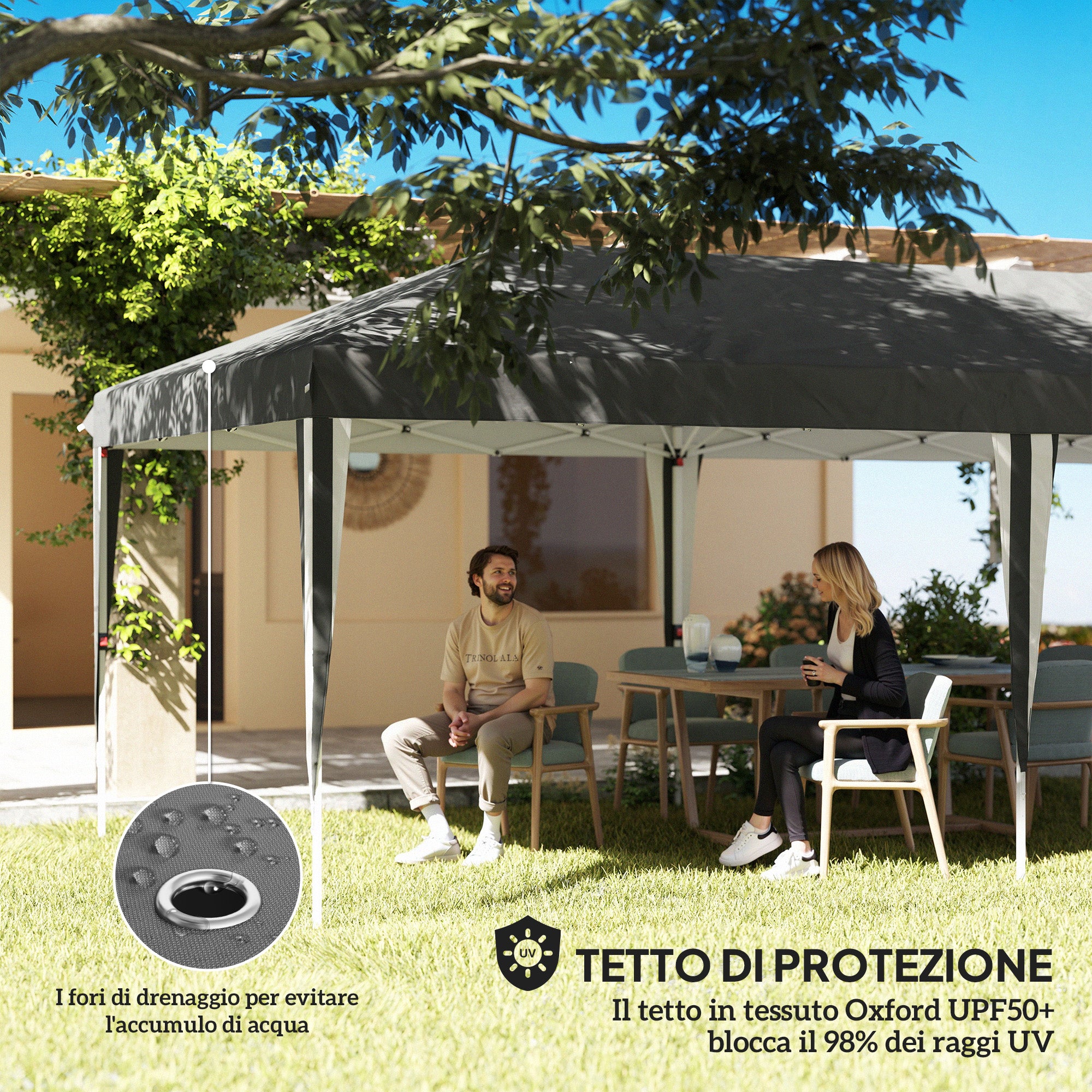 Foldable Gazebo 3x6 m Pop Up with Adjustable Height, 2 Doors, 4 Windows, and Carrying Bag, Outdoor Gazebo in Metal and Oxford Fabric, UV50+, for Garden, Parties, Camping, Gray