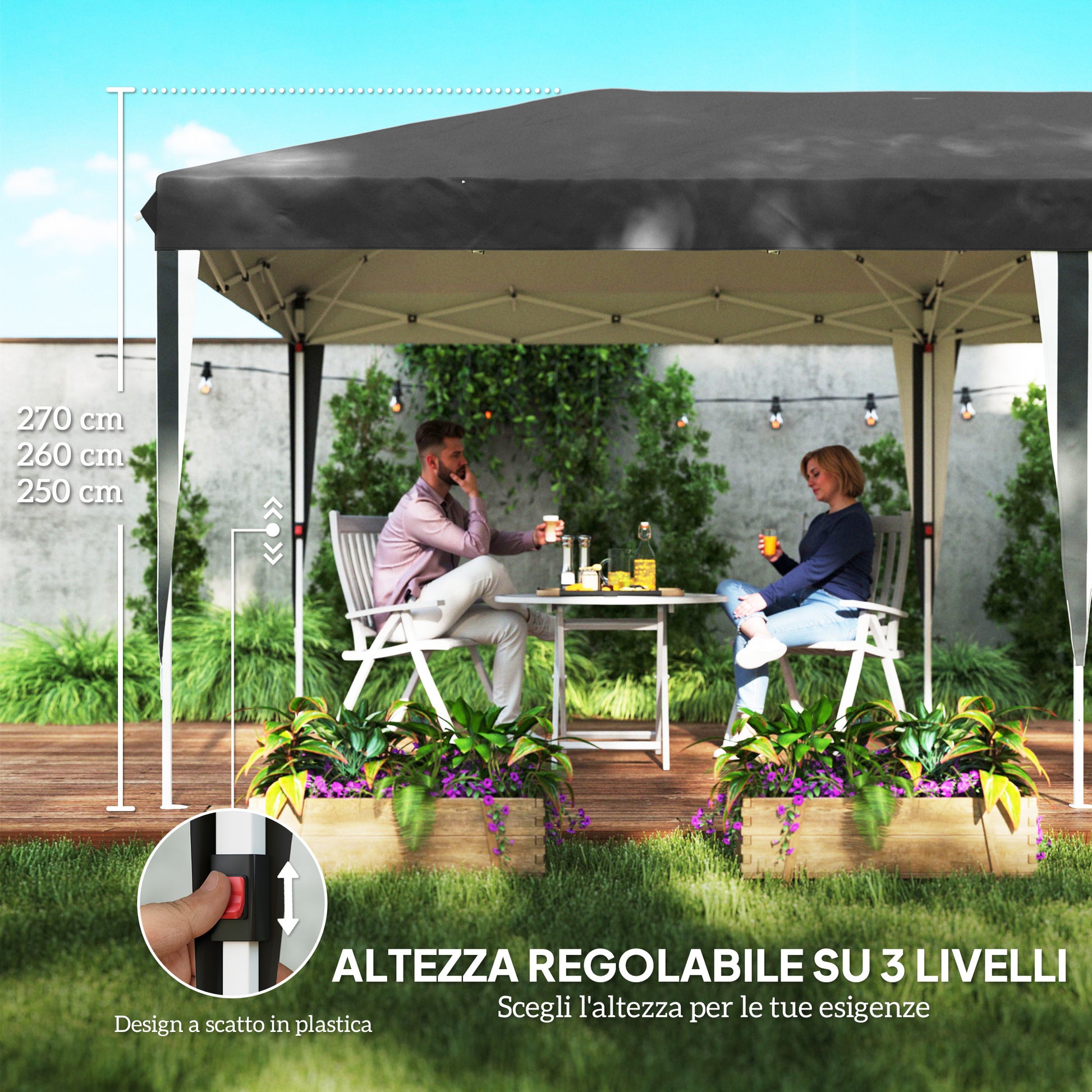 Foldable Gazebo 3x6 m Pop Up with Adjustable Height, 2 Doors, 4 Windows, and Carrying Bag, Outdoor Gazebo in Metal and Oxford Fabric, UV50+, for Garden, Parties, Camping, Gray