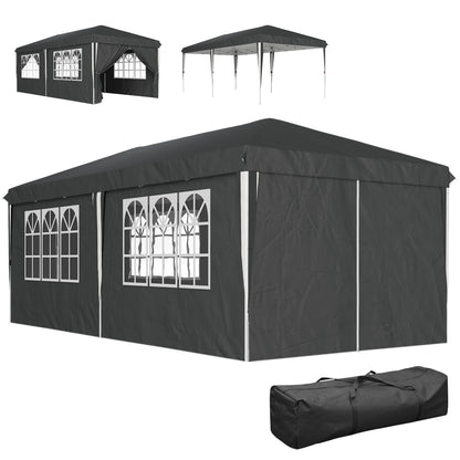 Foldable Gazebo 3x6 m Pop Up with Adjustable Height, 2 Doors, 4 Windows, and Carrying Bag, Outdoor Gazebo in Metal and Oxford Fabric, UV50+, for Garden, Parties, Camping, Gray