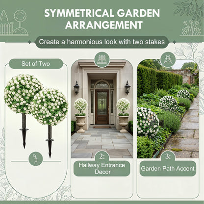 Artificial Rose Topiary Balls 2-Pack, 55 cm (21.7 in) UV-Resistant Artificial Plants with 306 White Roses and Ground Spike for Living Room, Bedroom, Office, Garden