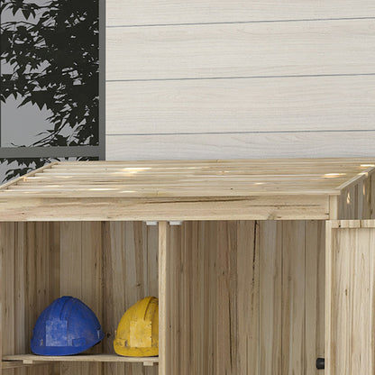 Spruce Wood Garden Shed with 2 Doors, Tool Storage Shed with Shelves and Sloping Roof, 120x57x183cm, Natural