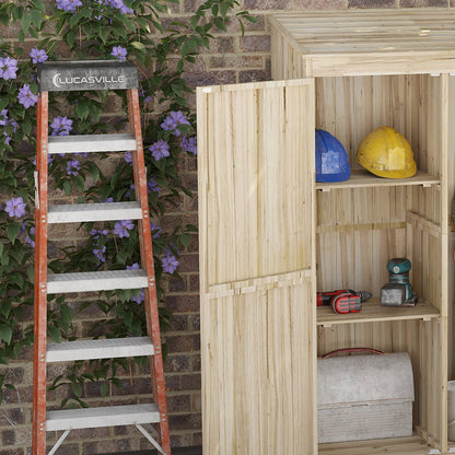 Spruce Wood Garden Shed with 2 Doors, Tool Storage Shed with Shelves and Sloping Roof, 120x57x183cm, Natural