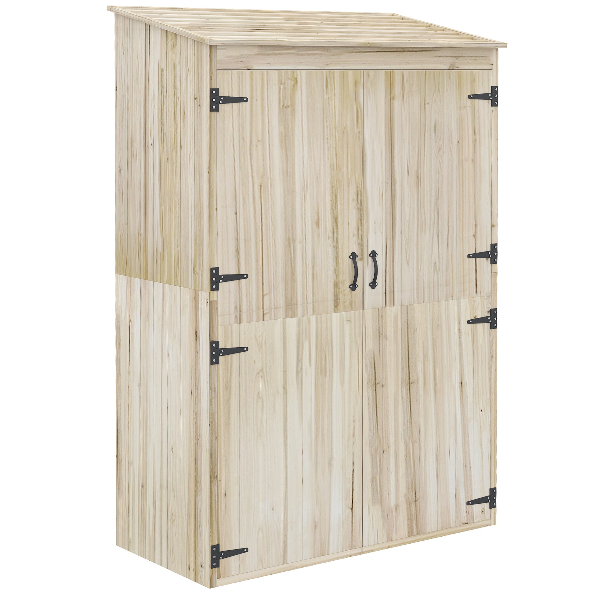 Spruce Wood Garden Shed with 2 Doors, Tool Storage Shed with Shelves and Sloping Roof, 120x57x183cm, Natural