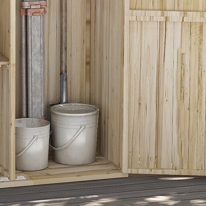 Spruce Wood Garden Shed with 2 Doors, Tool Storage Shed with Shelves and Sloping Roof, 120x57x183cm, Natural