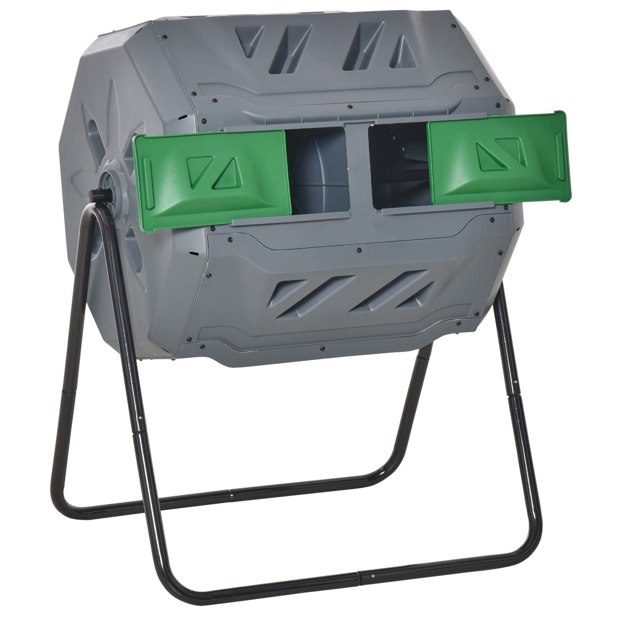 Composter 160L, 71cm x 65cm x 96cm Rotating Quick Composter made of Plastic, Thermocomposter with 2 Chambers, for Bio and Garden Waste, Gray