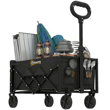 80L Foldable Wagon with Telescoping Handle, Tailgate & Cup Holders — Beach, Garden & Transport Cart, 330 lb Capacity, Black