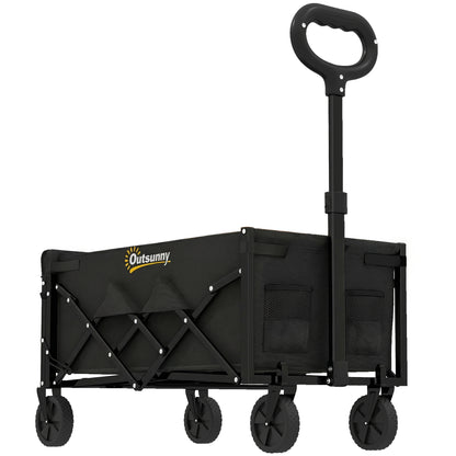 80L Foldable Wagon with Telescoping Handle, Tailgate & Cup Holders — Beach, Garden & Transport Cart, 330 lb Capacity, Black