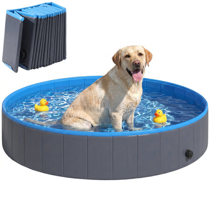 Foldable Dog Pool for Large & Extra-Large Dogs — 63 x 11.8 in (160 x 30 cm), Non-Inflatable, Anti-Slip, Dark Gray