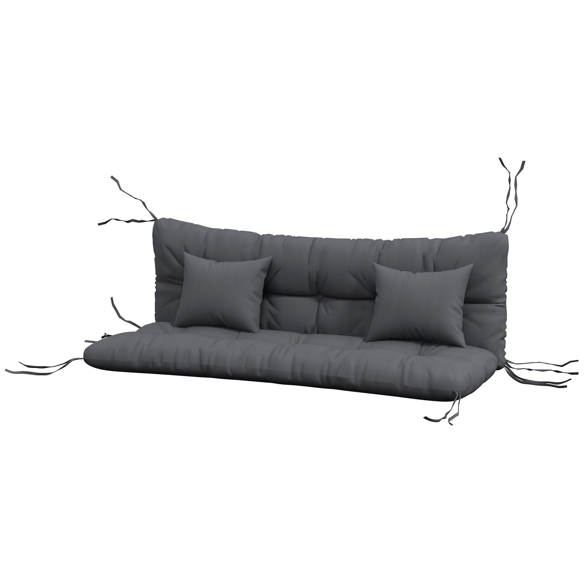4-Piece Seat Cushion Set, 150x50 cm Water-Resistant Chair Cushions with Tie Strings, Knotted Design 10cm Thick Padding for Swing, Seat Pad for Home, Garden, Sofa, Dark Grey