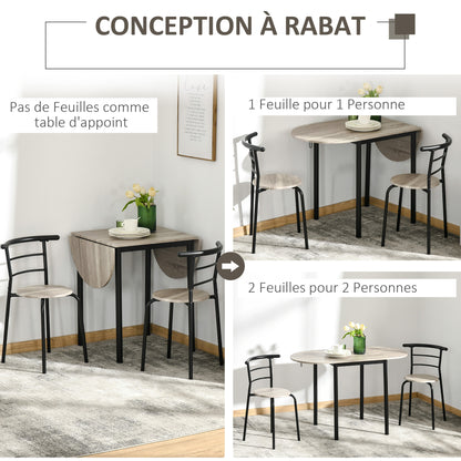Oval Extendable Dining Table Set with 2 Chairs - Folding Table - Metal and MDF - Black and Natural