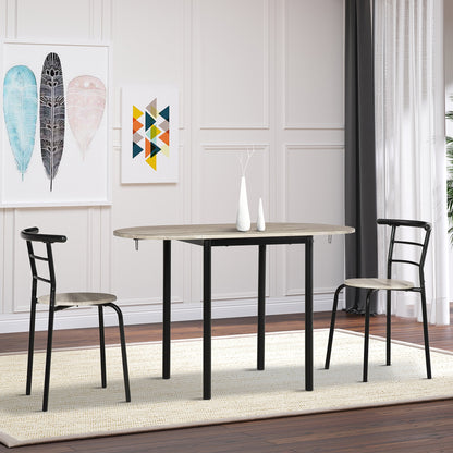 Oval Extendable Dining Table Set with 2 Chairs - Folding Table - Metal and MDF - Black and Natural