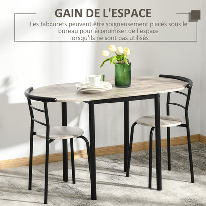 Oval Extendable Dining Table Set with 2 Chairs - Folding Table - Metal and MDF - Black and Natural