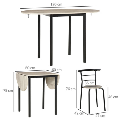 Oval Extendable Dining Table Set with 2 Chairs - Folding Table - Metal and MDF - Black and Natural