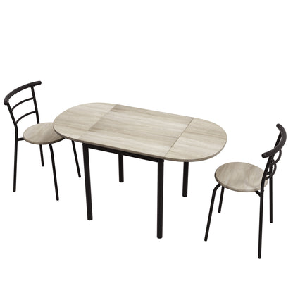 Oval Extendable Dining Table Set with 2 Chairs - Folding Table - Metal and MDF - Black and Natural