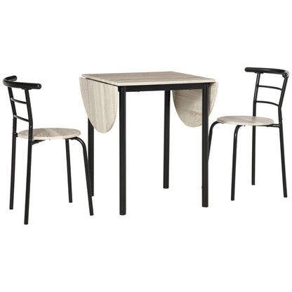 Oval Extendable Dining Table Set with 2 Chairs - Folding Table - Metal and MDF - Black and Natural