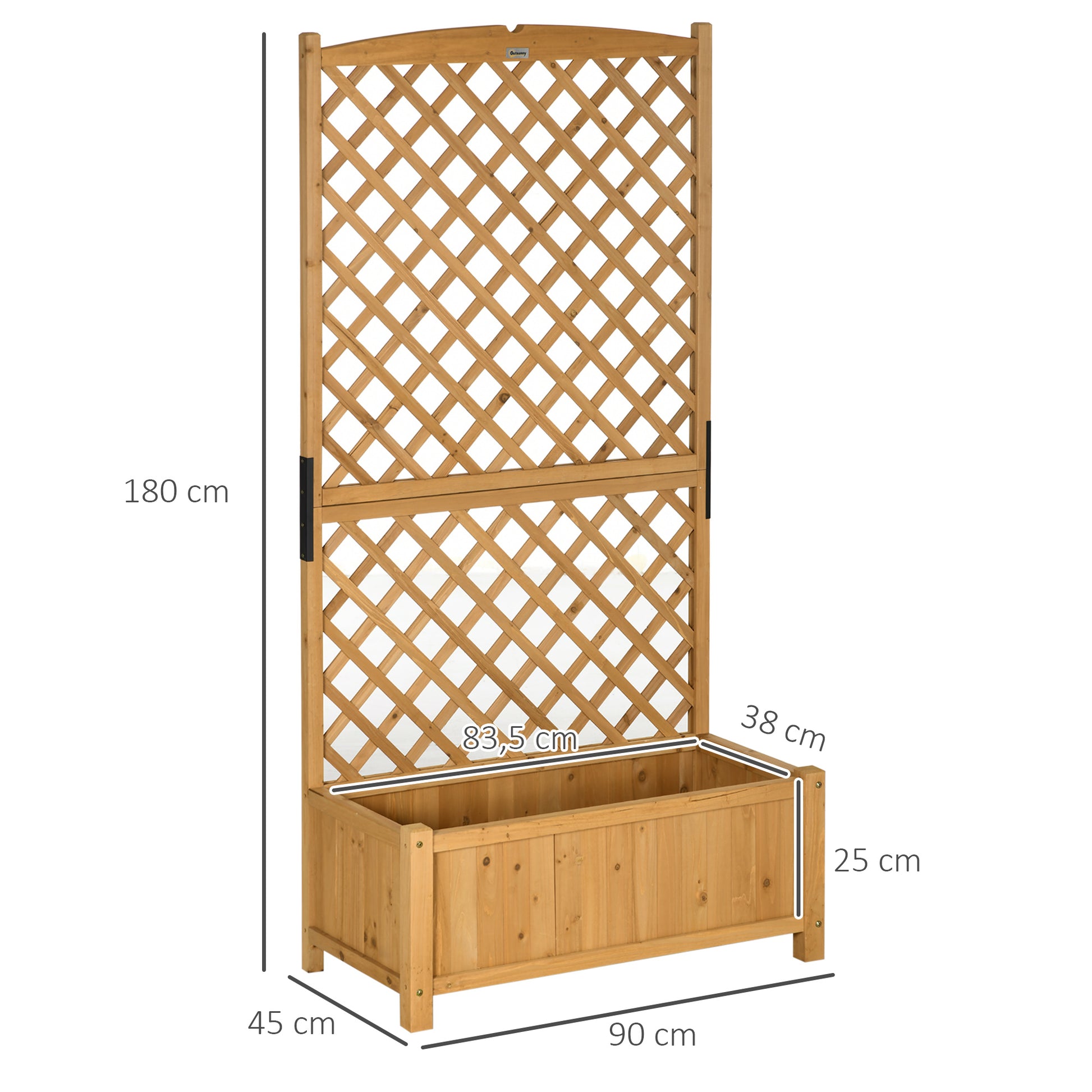 Garden Plant Bed with Trellis Planter with Lattice Climbing Plant Holder Flower Cultivation Plants for Outdoor Patio Terrace Balcony 90x45x180 cm Natural Wood