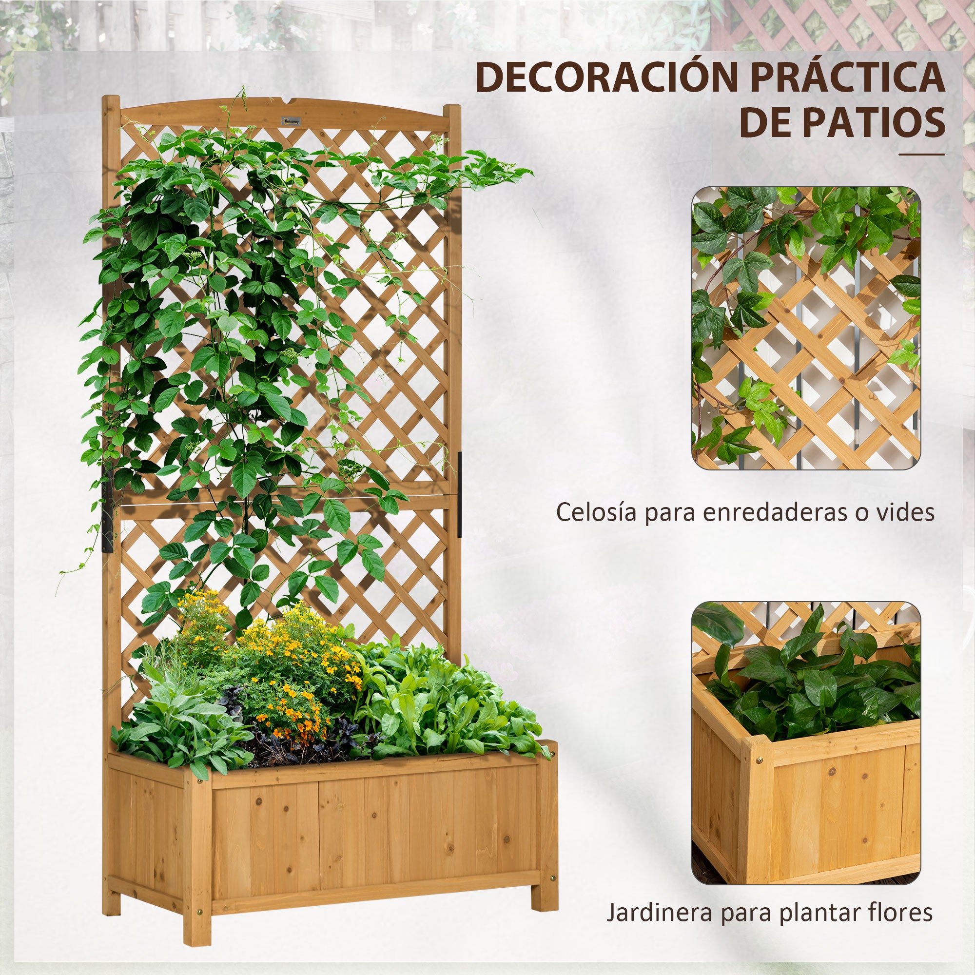 Garden Plant Bed with Trellis Planter with Lattice Climbing Plant Holder Flower Cultivation Plants for Outdoor Patio Terrace Balcony 90x45x180 cm Natural Wood